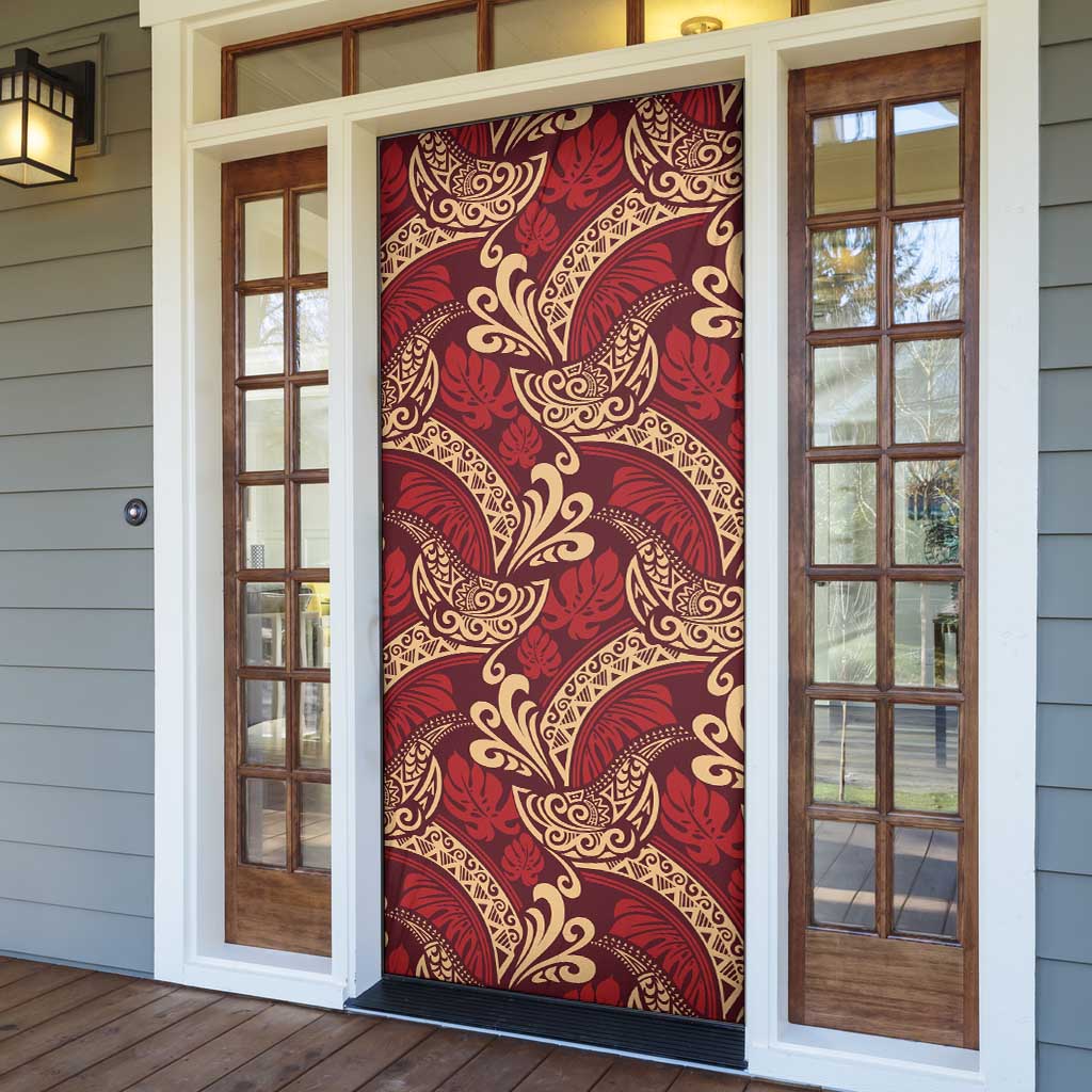Luxury Red Monstera Door Cover Polynesian Tribal Pattern - Polynesian Pride