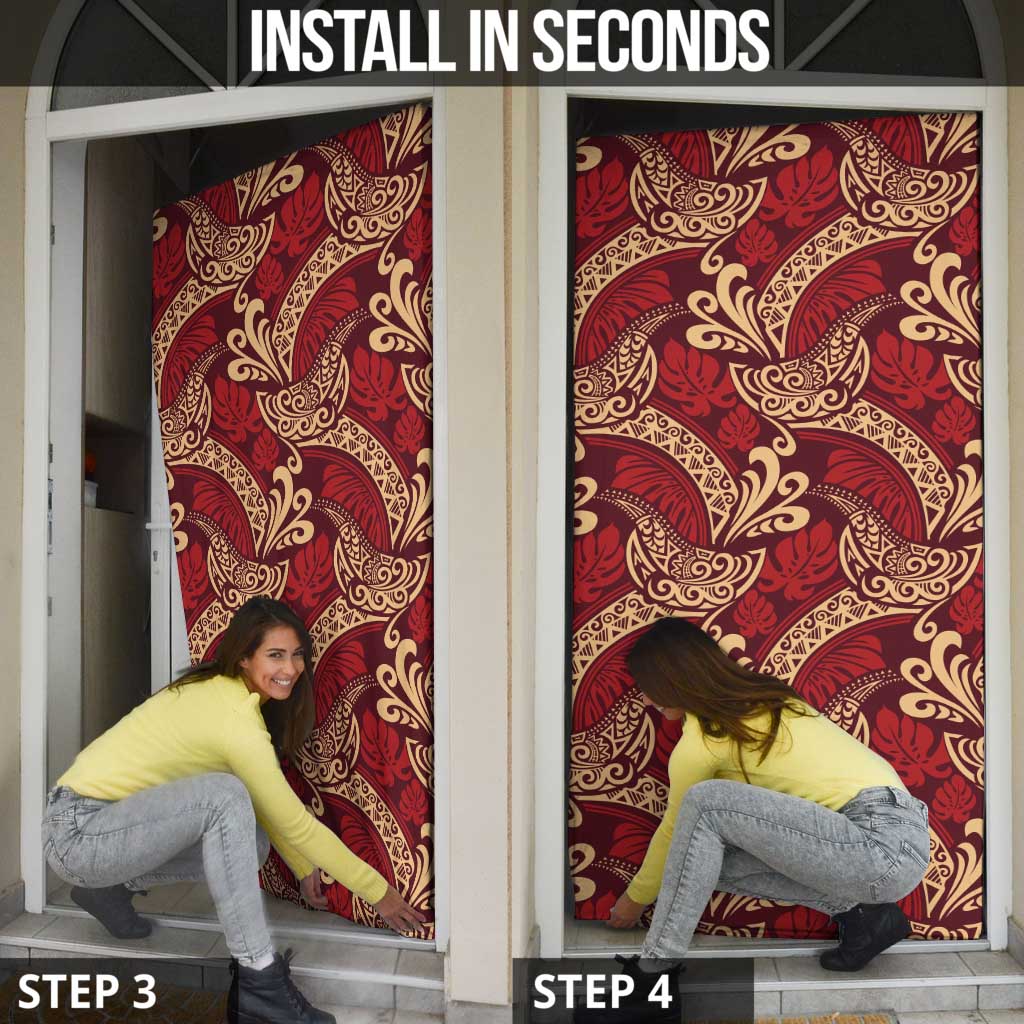 Luxury Red Monstera Door Cover Polynesian Tribal Pattern - Polynesian Pride