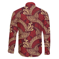 Luxury Red Monstera Family Matching Long Sleeve Bodycon Dress and Hawaiian Shirt Polynesian Tribal Pattern - Polynesian Pride