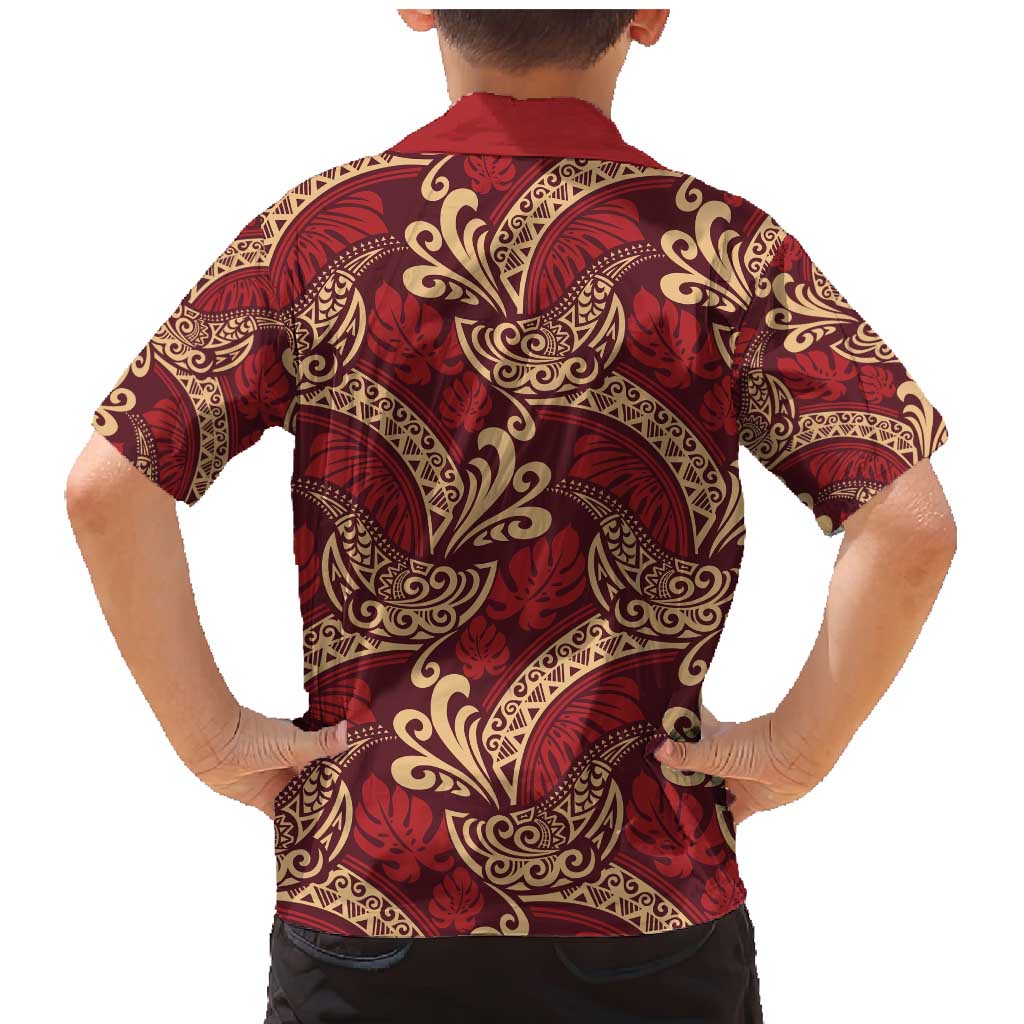 Luxury Red Monstera Family Matching Mermaid Dress and Hawaiian Shirt Polynesian Tribal Pattern - Polynesian Pride