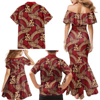 Luxury Red Monstera Family Matching Mermaid Dress and Hawaiian Shirt Polynesian Tribal Pattern - Polynesian Pride