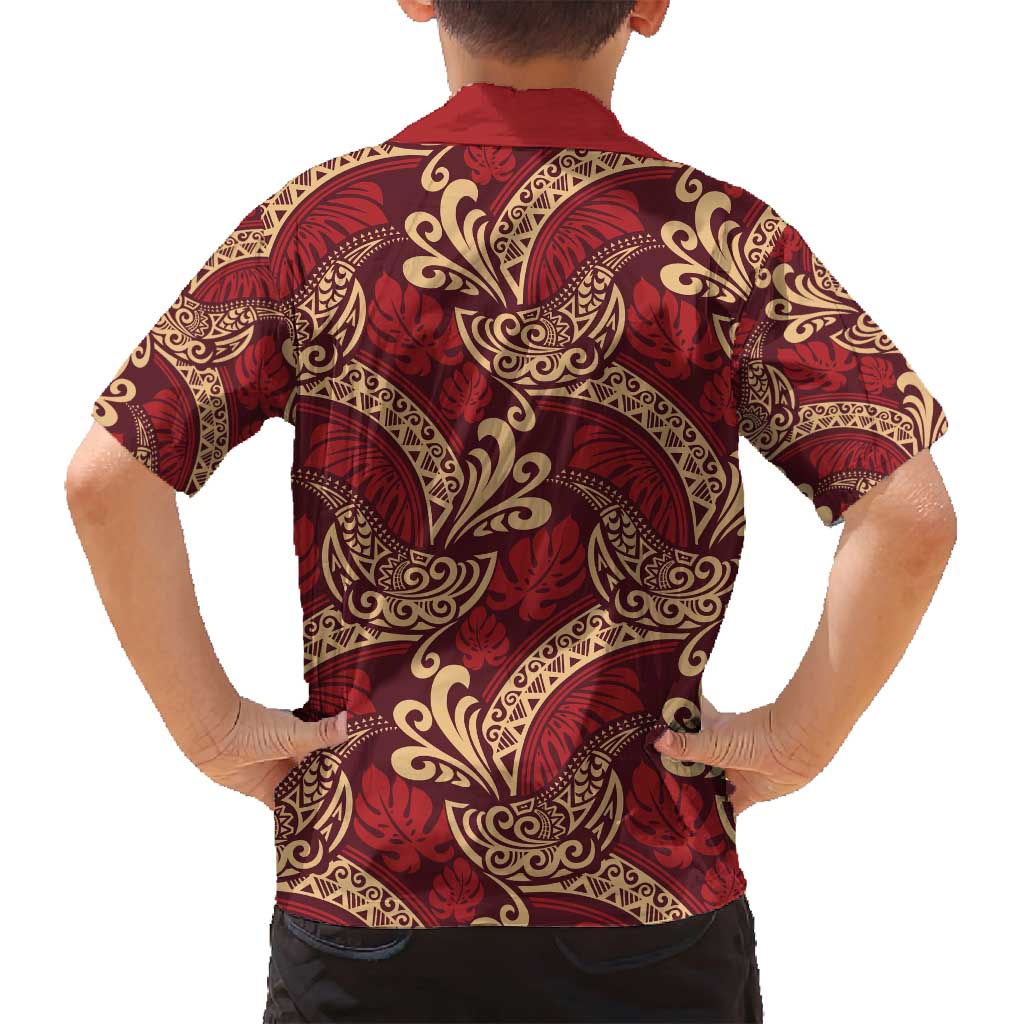 Luxury Red Monstera Family Matching Puletasi and Hawaiian Shirt Polynesian Tribal Pattern LT01 - Polynesian Pride