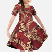 Luxury Red Monstera Family Matching Puletasi and Hawaiian Shirt Polynesian Tribal Pattern LT01 Daughter's Dress Red - Polynesian Pride