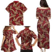 Luxury Red Monstera Family Matching Puletasi and Hawaiian Shirt Polynesian Tribal Pattern LT01 - Polynesian Pride