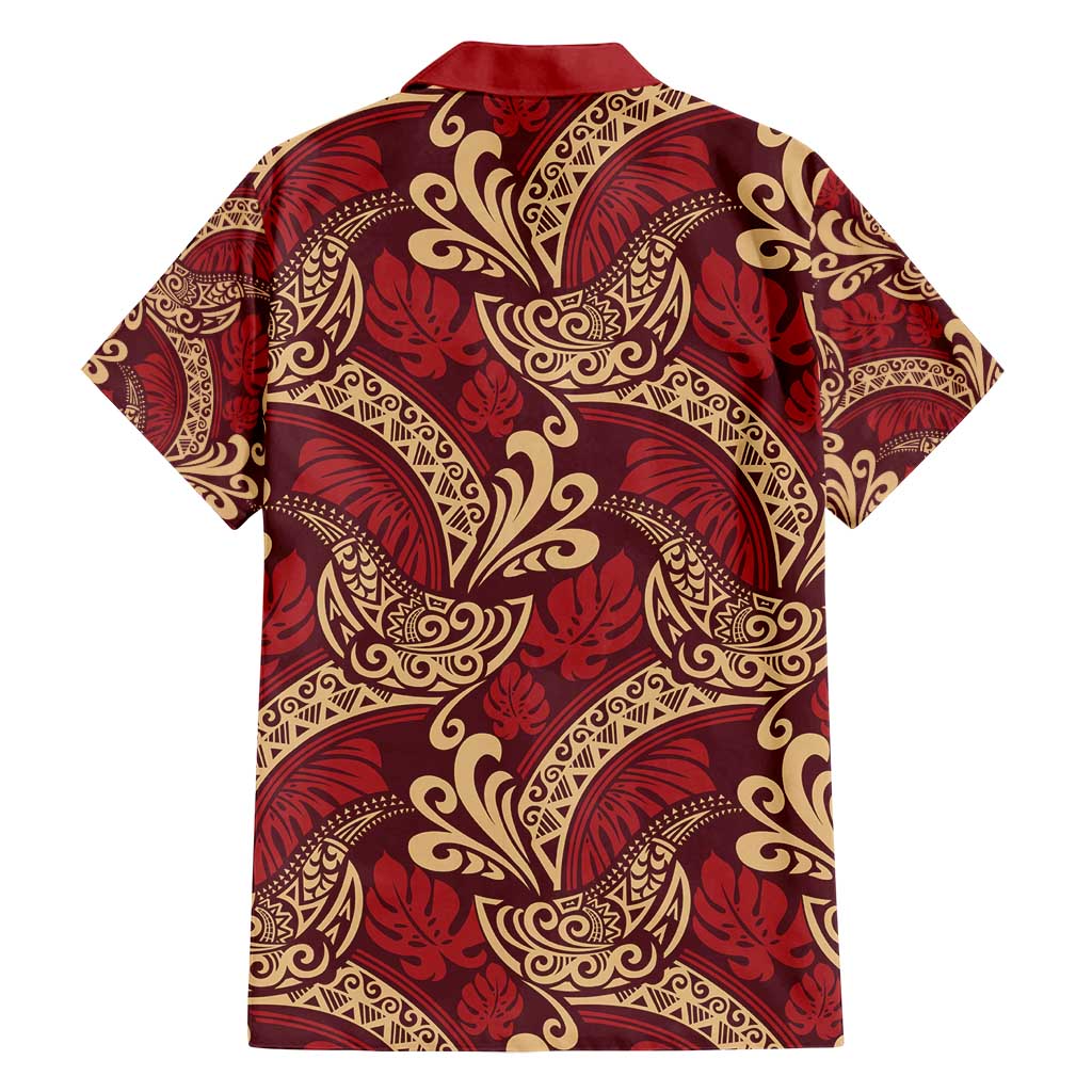Luxury Red Monstera Family Matching Puletasi and Hawaiian Shirt Polynesian Tribal Pattern LT01 - Polynesian Pride