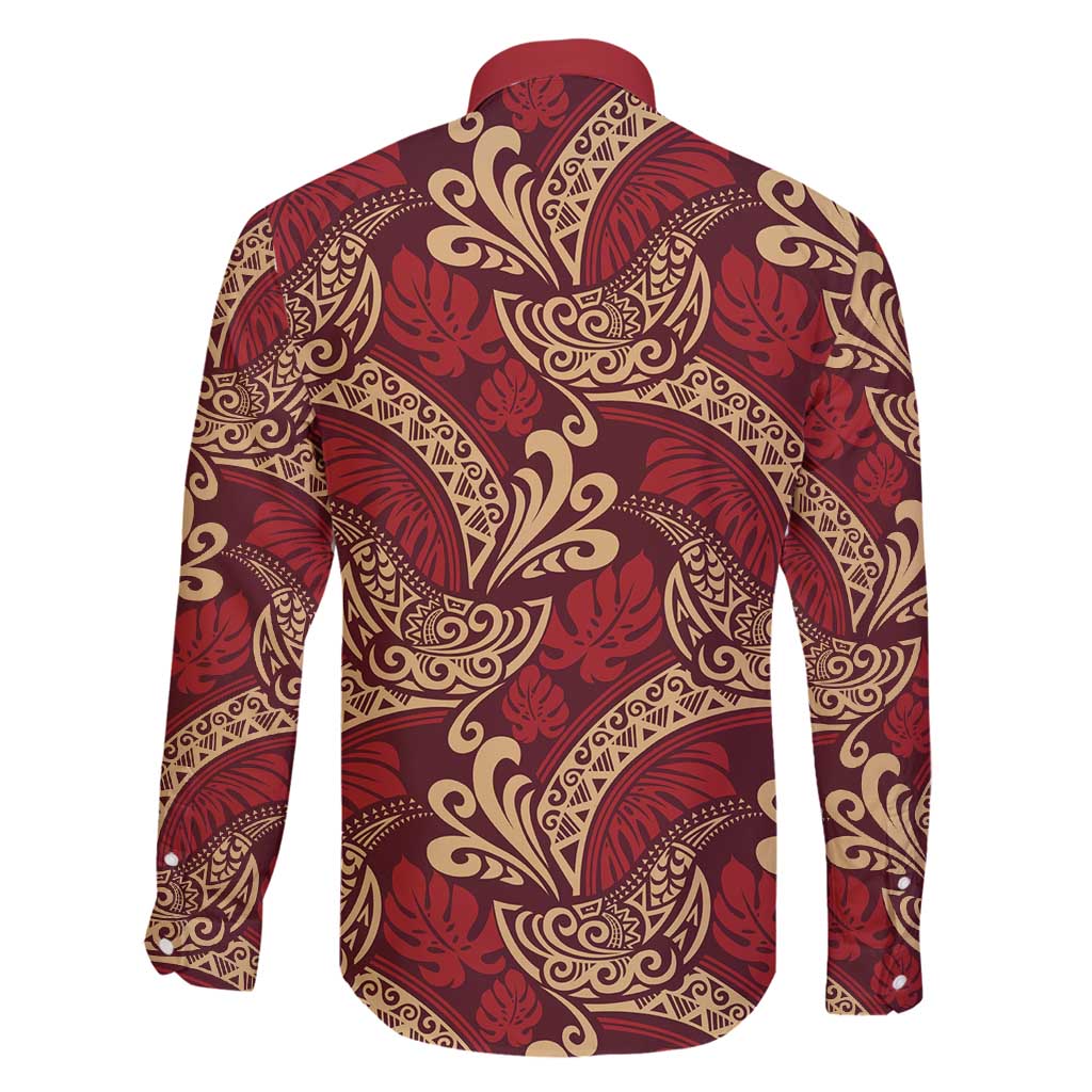 Luxury Red Monstera Family Matching Puletasi and Hawaiian Shirt Polynesian Tribal Pattern LT01 - Polynesian Pride
