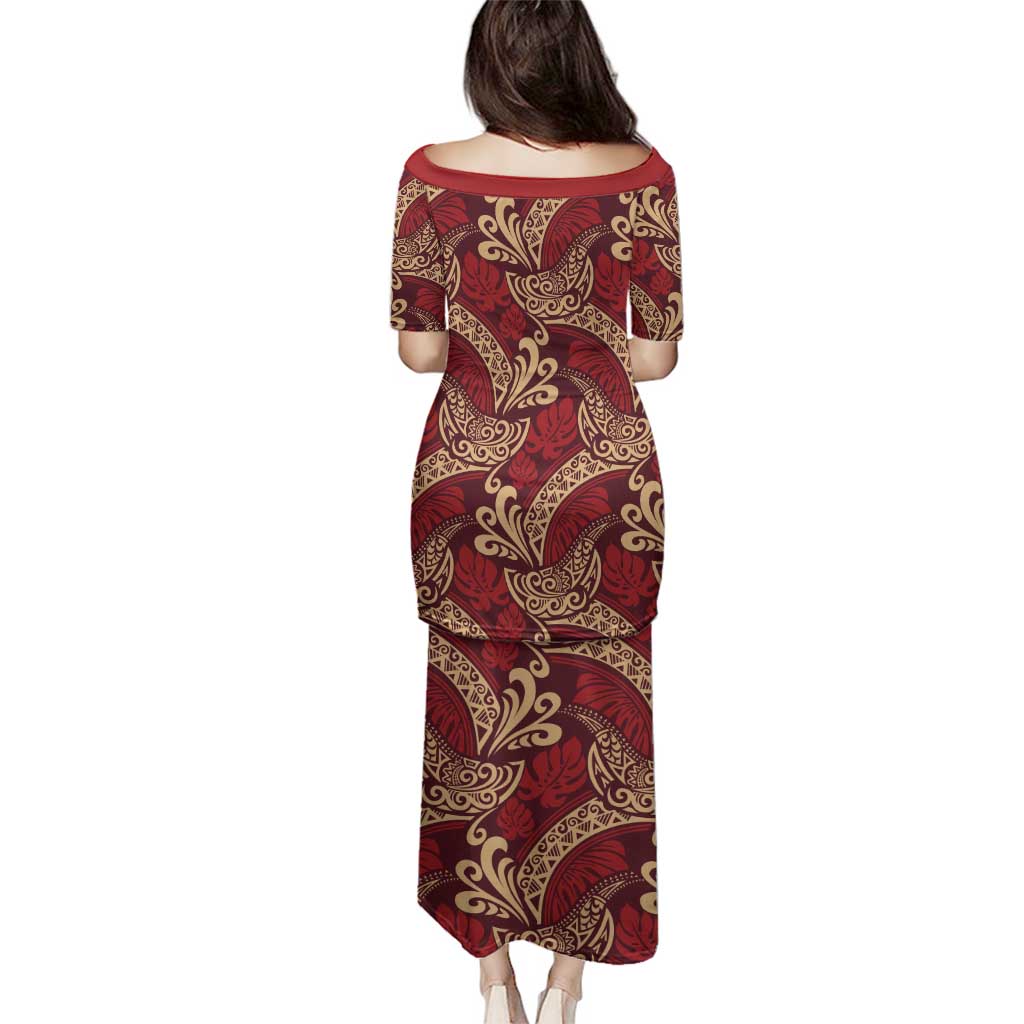 Luxury Red Monstera Family Matching Puletasi and Hawaiian Shirt Polynesian Tribal Pattern LT01 - Polynesian Pride