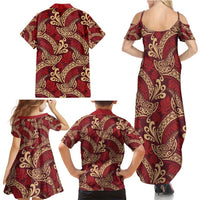 Luxury Red Monstera Family Matching Summer Maxi Dress and Hawaiian Shirt Polynesian Tribal Pattern - Polynesian Pride