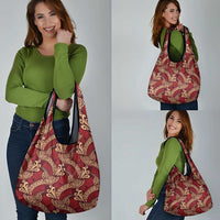 Luxury Red Monstera Grocery Bag Polynesian Tribal Pattern - Polynesian Pride