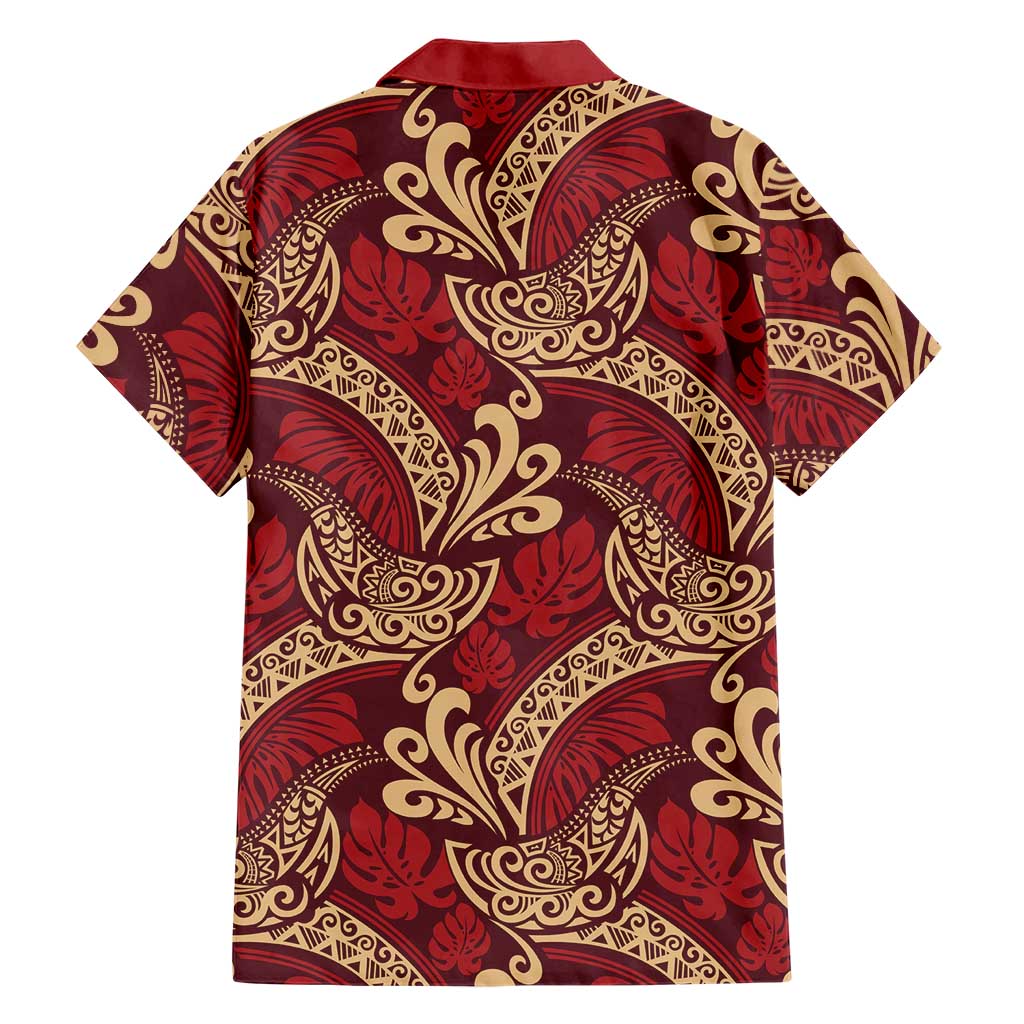 Luxury Red Monstera Hawaiian Shirt Polynesian Tribal Pattern - Polynesian Pride