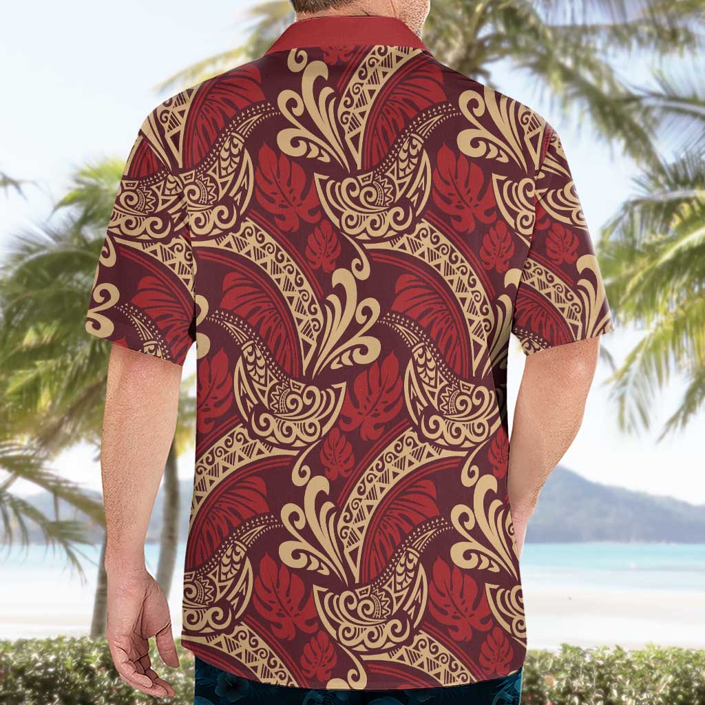 Luxury Red Monstera Hawaiian Shirt Polynesian Tribal Pattern - Polynesian Pride