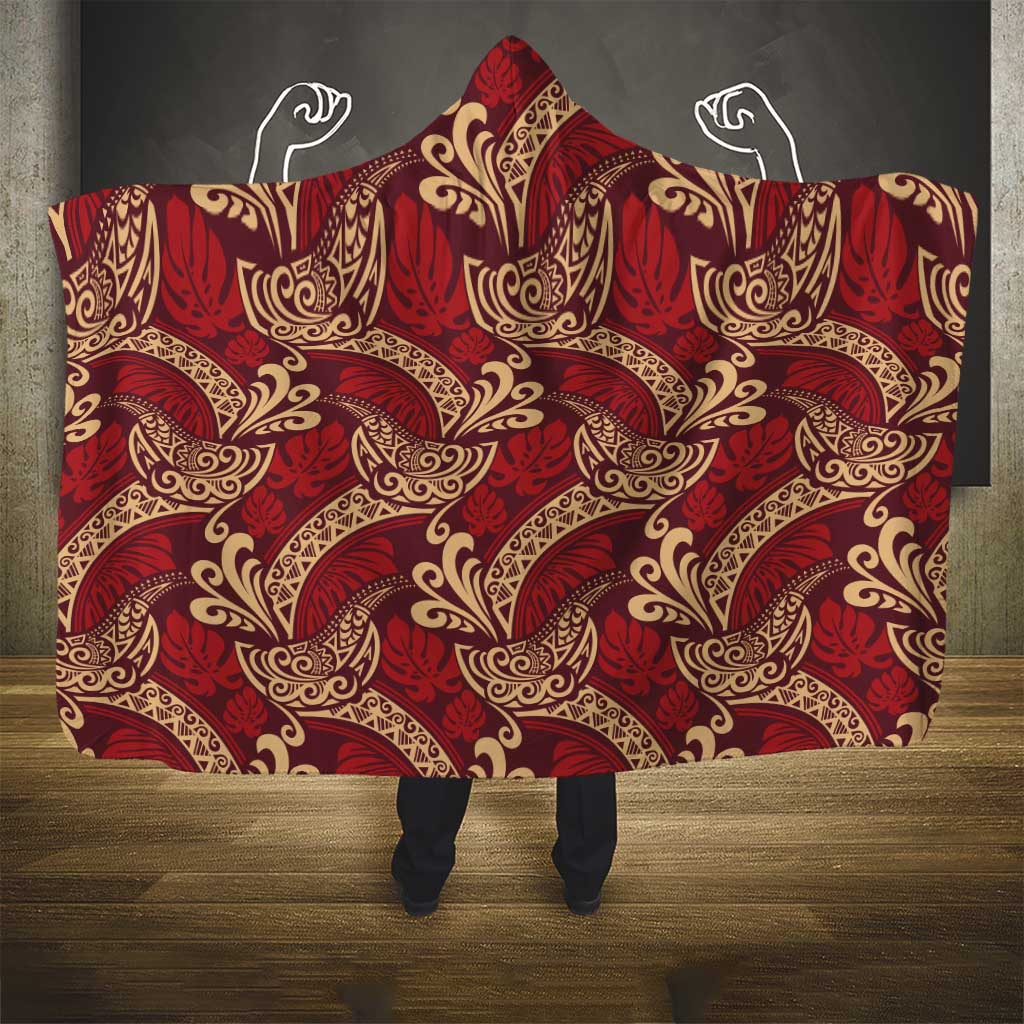 Luxury Red Monstera Hooded Blanket Polynesian Tribal Pattern LT01 - Polynesian Pride
