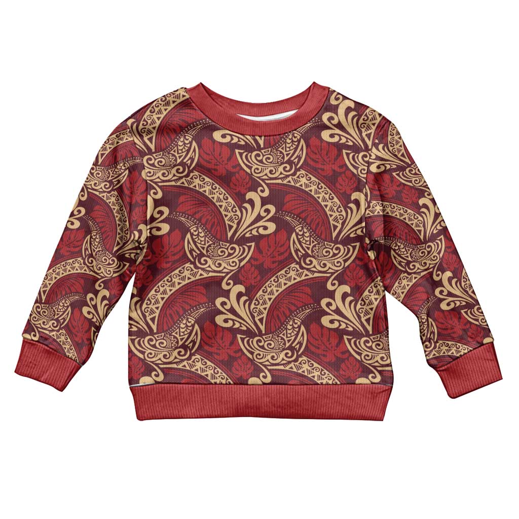 Luxury Red Monstera Kid Ugly Christmas Sweater Polynesian Tribal Pattern LT01 Kid Red - Polynesian Pride
