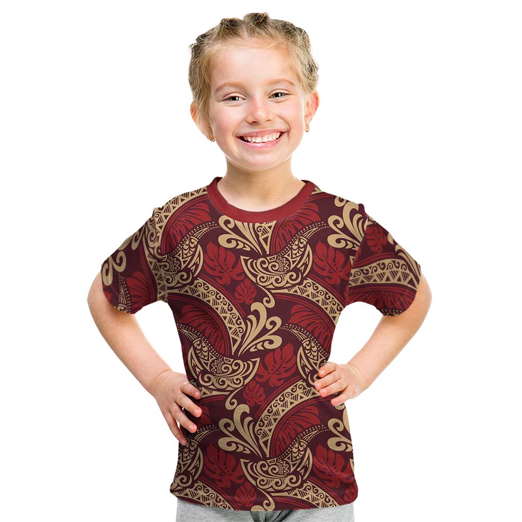 Luxury Red Monstera Kid T Shirt Polynesian Tribal Pattern LT01 Red - Polynesian Pride