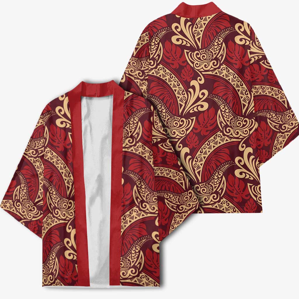 Luxury Red Monstera Kimono Polynesian Tribal Pattern LT01 - Polynesian Pride