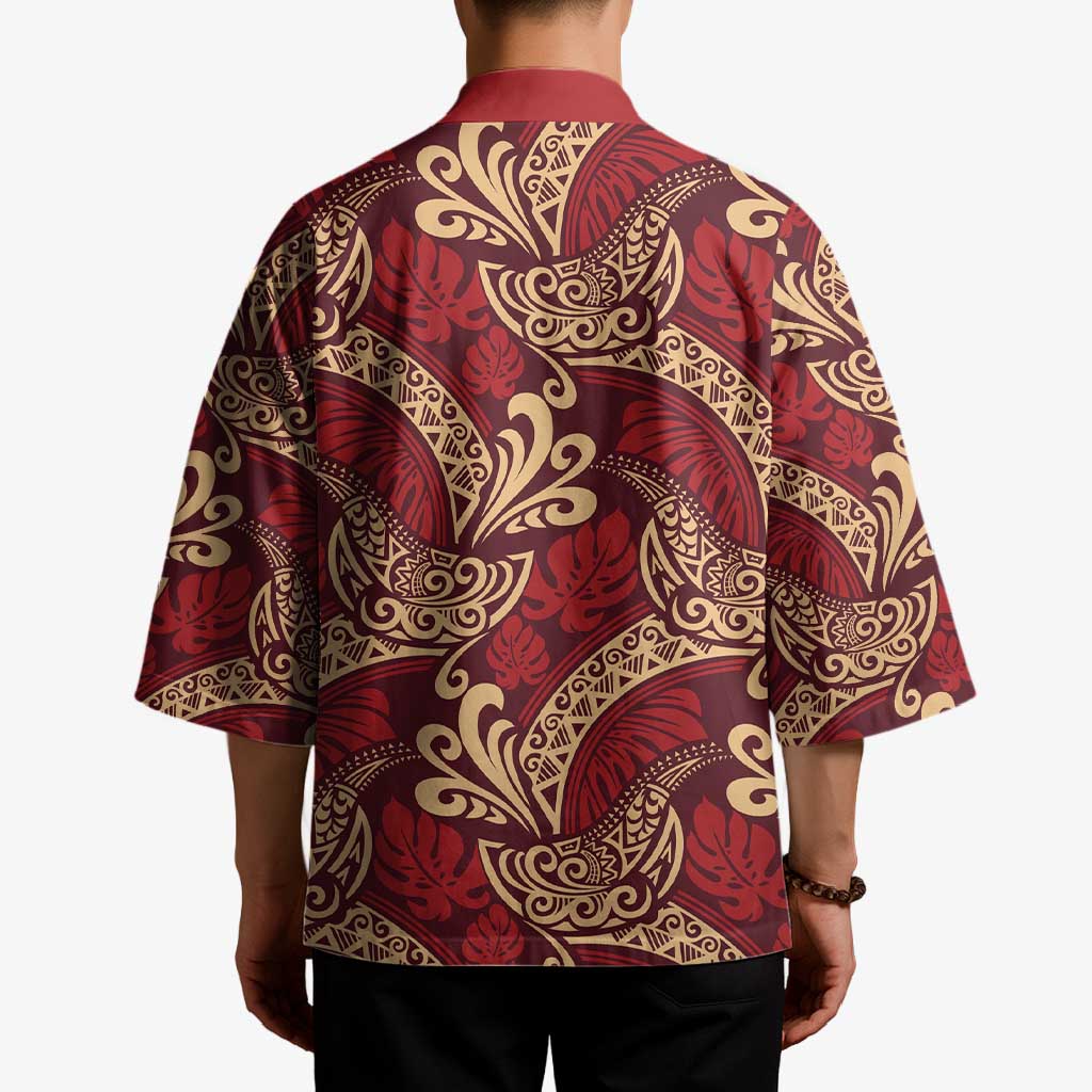 Luxury Red Monstera Kimono Polynesian Tribal Pattern LT01 - Polynesian Pride