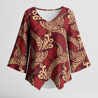 Luxury Red Monstera Kimono Sleeve Blouse Polynesian Tribal Pattern LT01 Female Red - Polynesian Pride