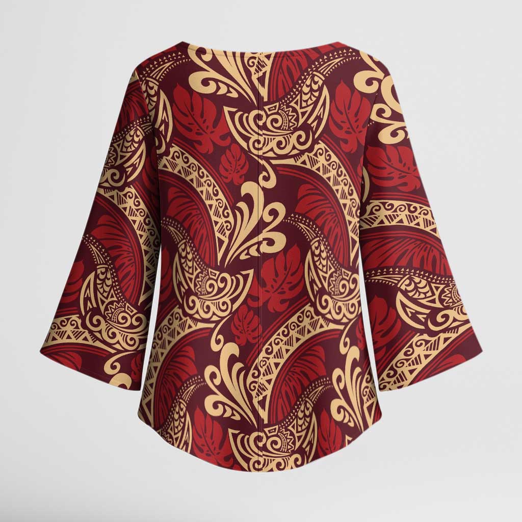 Luxury Red Monstera Kimono Sleeve Blouse Polynesian Tribal Pattern LT01 - Polynesian Pride