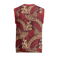 Luxury Red Monstera Christmas Knitted V-Neck Vest Polynesian Tribal Pattern LT01 - Polynesian Pride