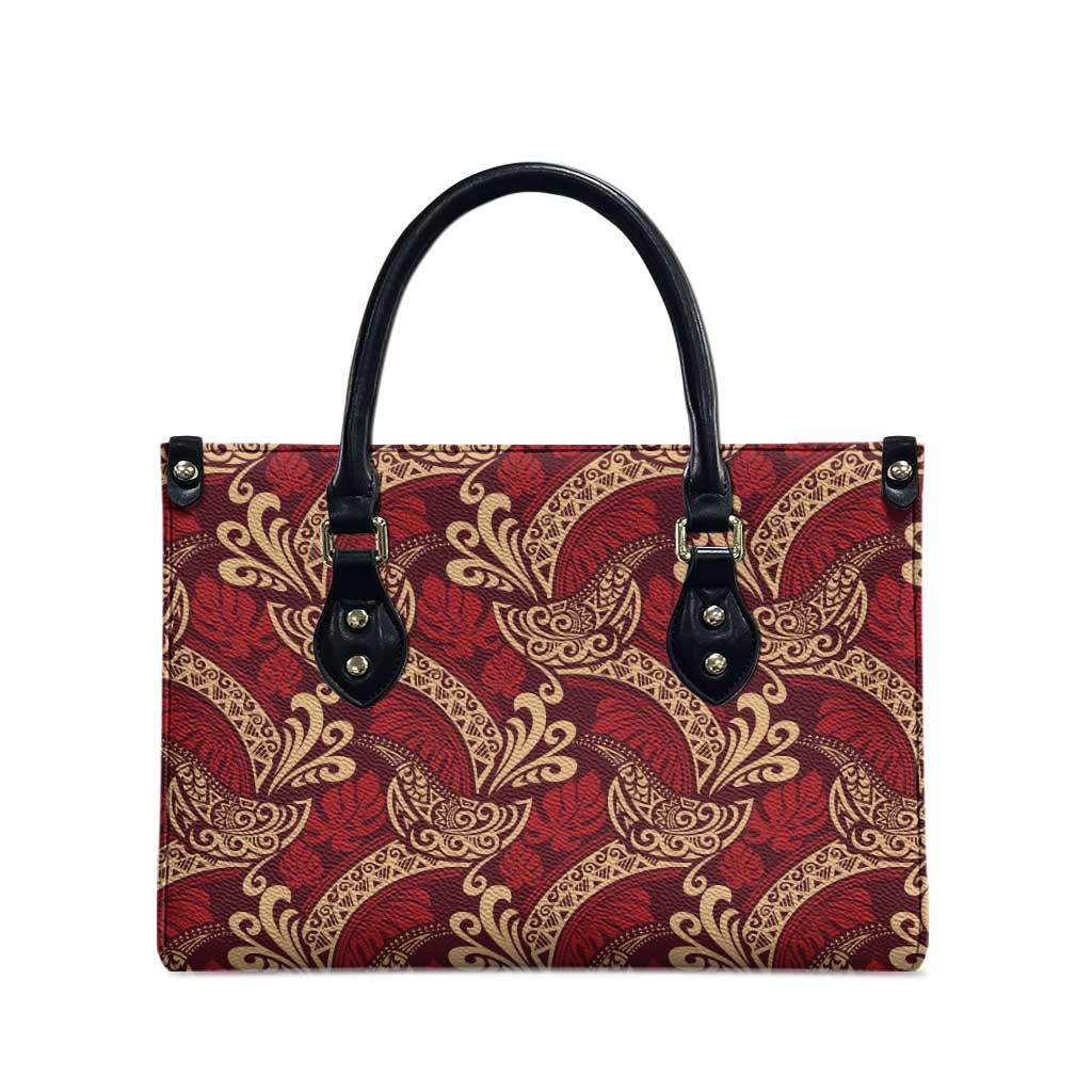 Luxury Red Monstera Leather Bag Polynesian Tribal Pattern - Polynesian Pride