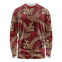 Luxury Red Monstera Long Sleeve Shirt Polynesian Tribal Pattern LT01 Unisex Red - Polynesian Pride