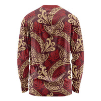 Luxury Red Monstera Long Sleeve Shirt Polynesian Tribal Pattern LT01 - Polynesian Pride
