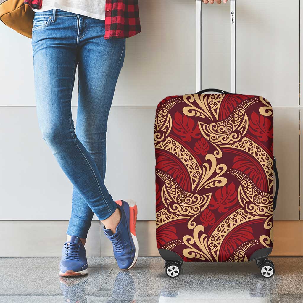 Luxury Red Monstera Luggage Cover Polynesian Tribal Pattern - Polynesian Pride