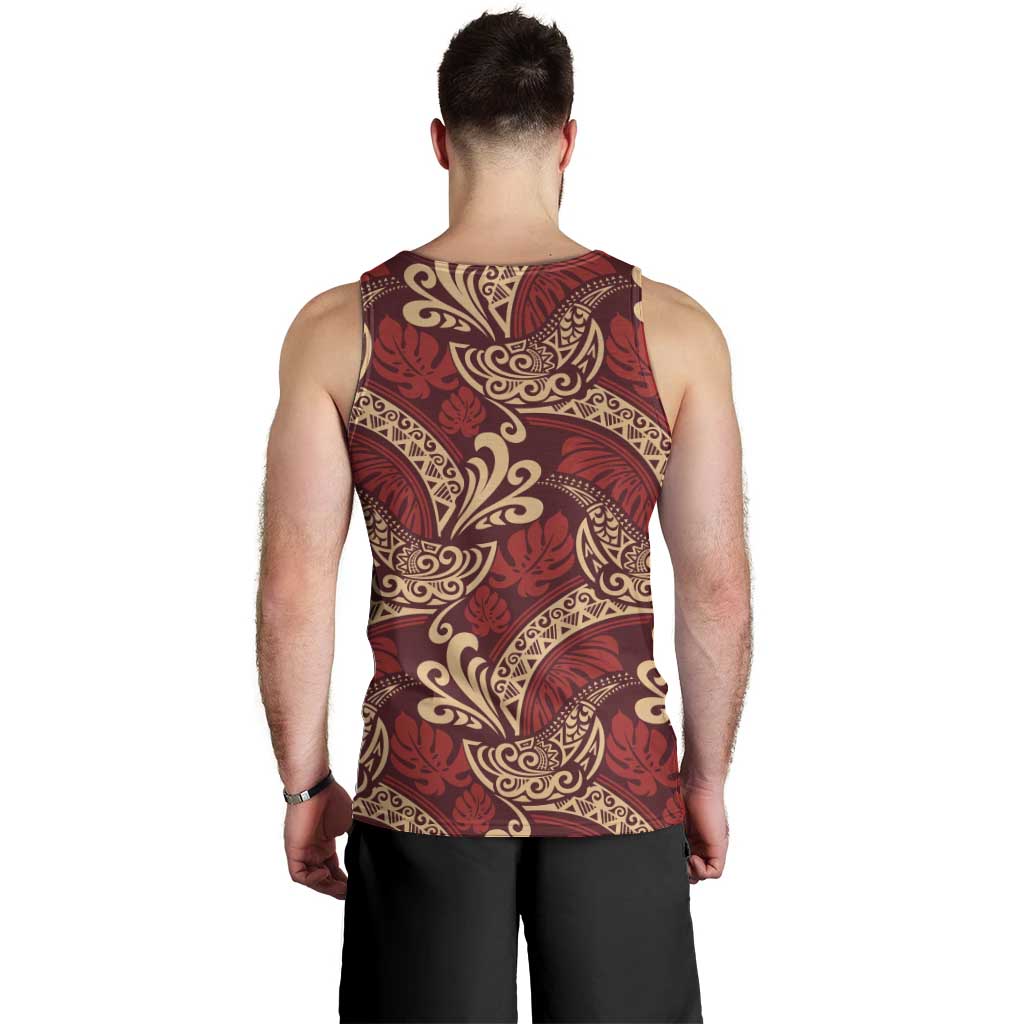 Luxury Red Monstera Men Tank Top Polynesian Tribal Pattern LT01 - Polynesian Pride