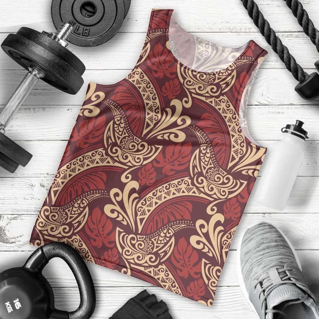 Luxury Red Monstera Men Tank Top Polynesian Tribal Pattern LT01 - Polynesian Pride