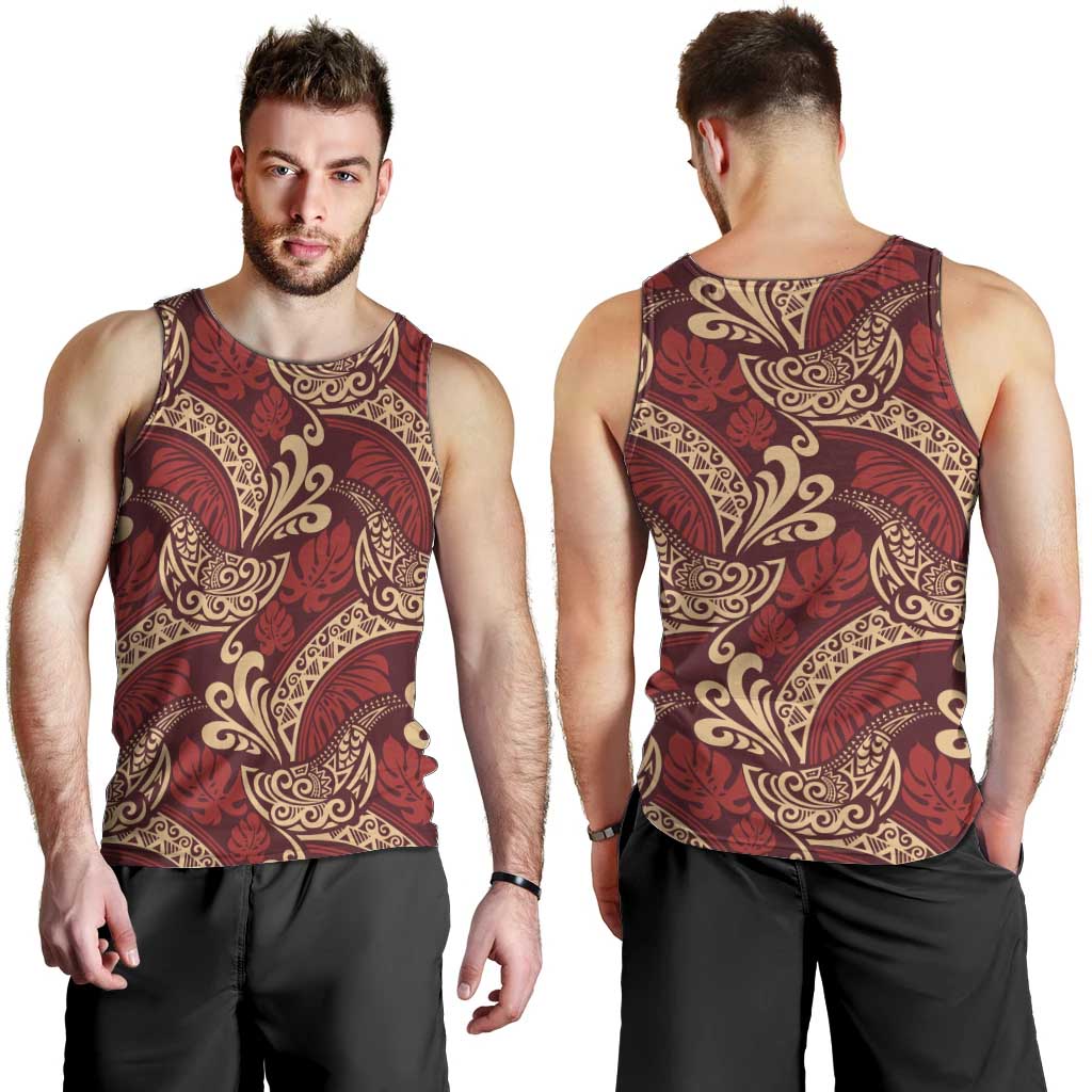 Luxury Red Monstera Men Tank Top Polynesian Tribal Pattern LT01 - Polynesian Pride