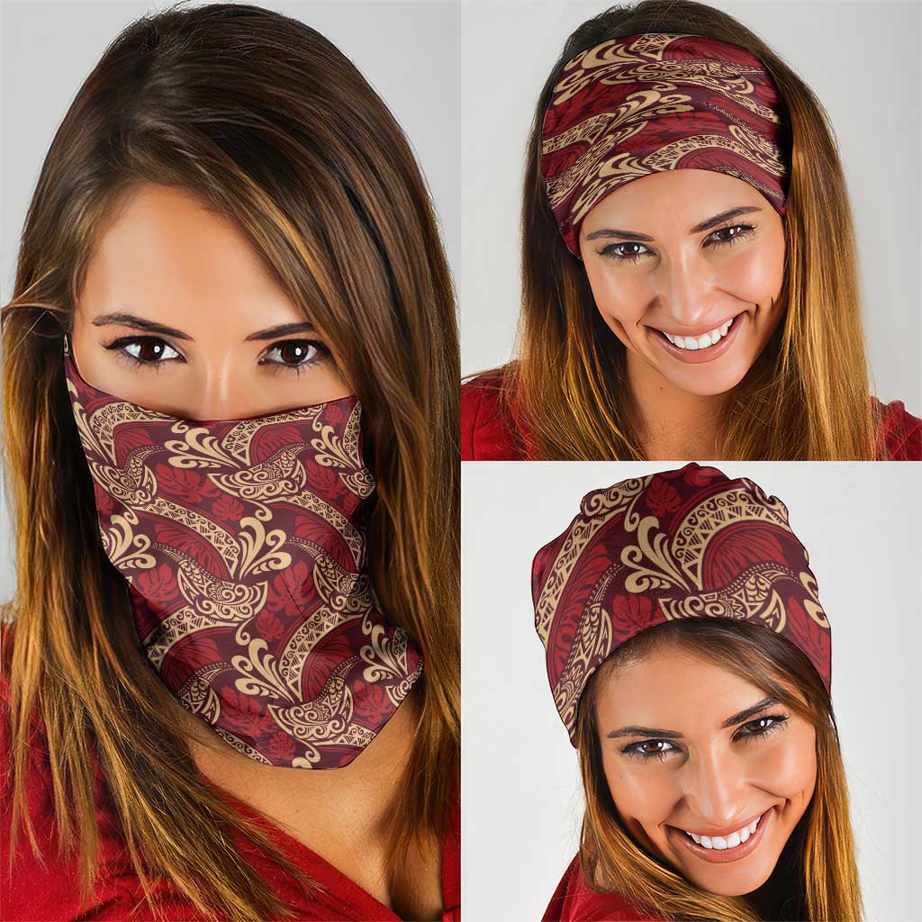 Luxury Red Monstera Neck Gaiter Polynesian Tribal Pattern LT01 - Polynesian Pride