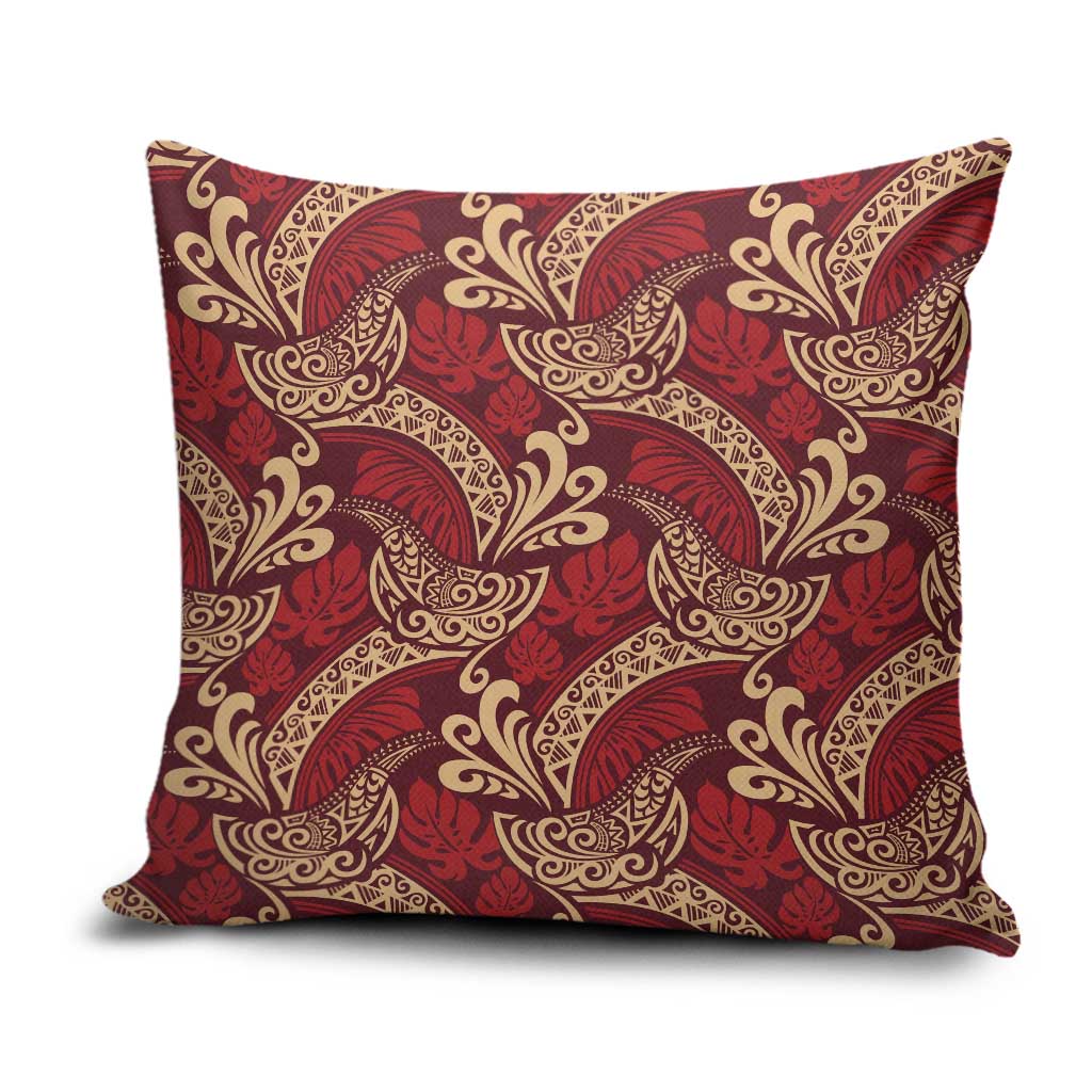 Luxury Red Monstera Pillow Cover Polynesian Tribal Pattern - Polynesian Pride