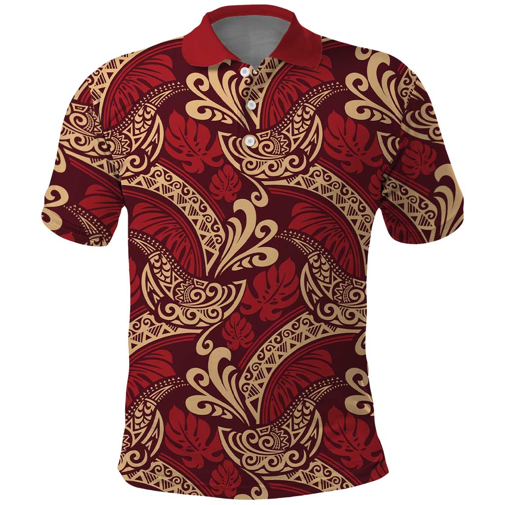 Luxury Red Monstera Polo Shirt Polynesian Tribal Pattern LT01 Red - Polynesian Pride
