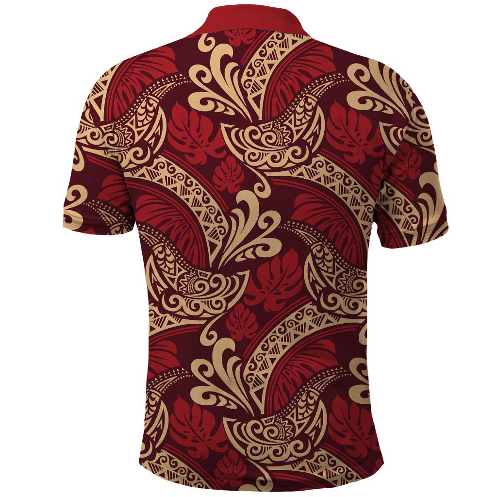 Luxury Red Monstera Polo Shirt Polynesian Tribal Pattern LT01 - Polynesian Pride