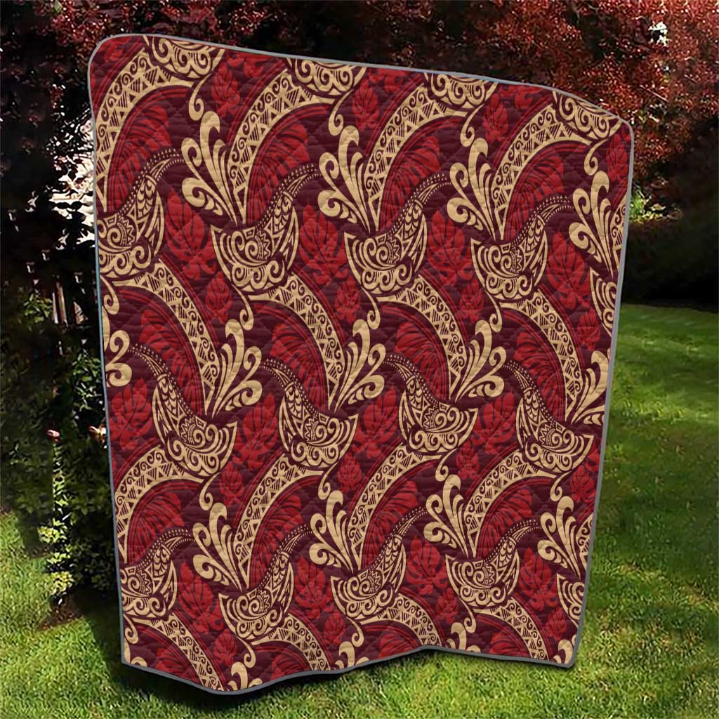 Luxury Red Monstera Quilt Polynesian Tribal Pattern - Polynesian Pride