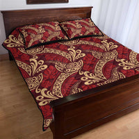 Luxury Red Monstera Quilt Bed Set Polynesian Tribal Pattern - Polynesian Pride