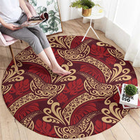 Luxury Red Monstera Round Carpet Polynesian Tribal Pattern - Polynesian Pride