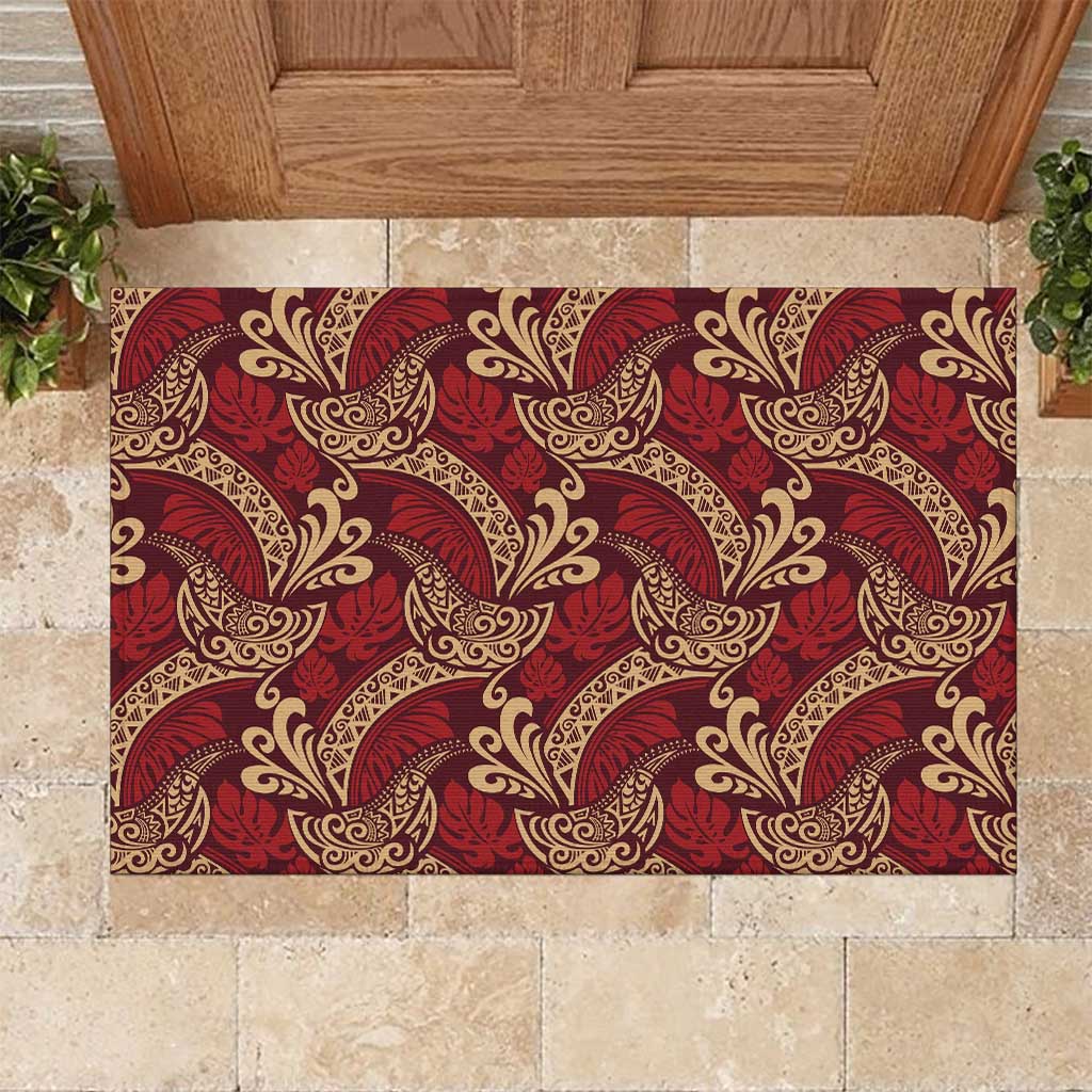 Luxury Red Monstera Rubber Doormat Polynesian Tribal Pattern LT01 Red - Polynesian Pride