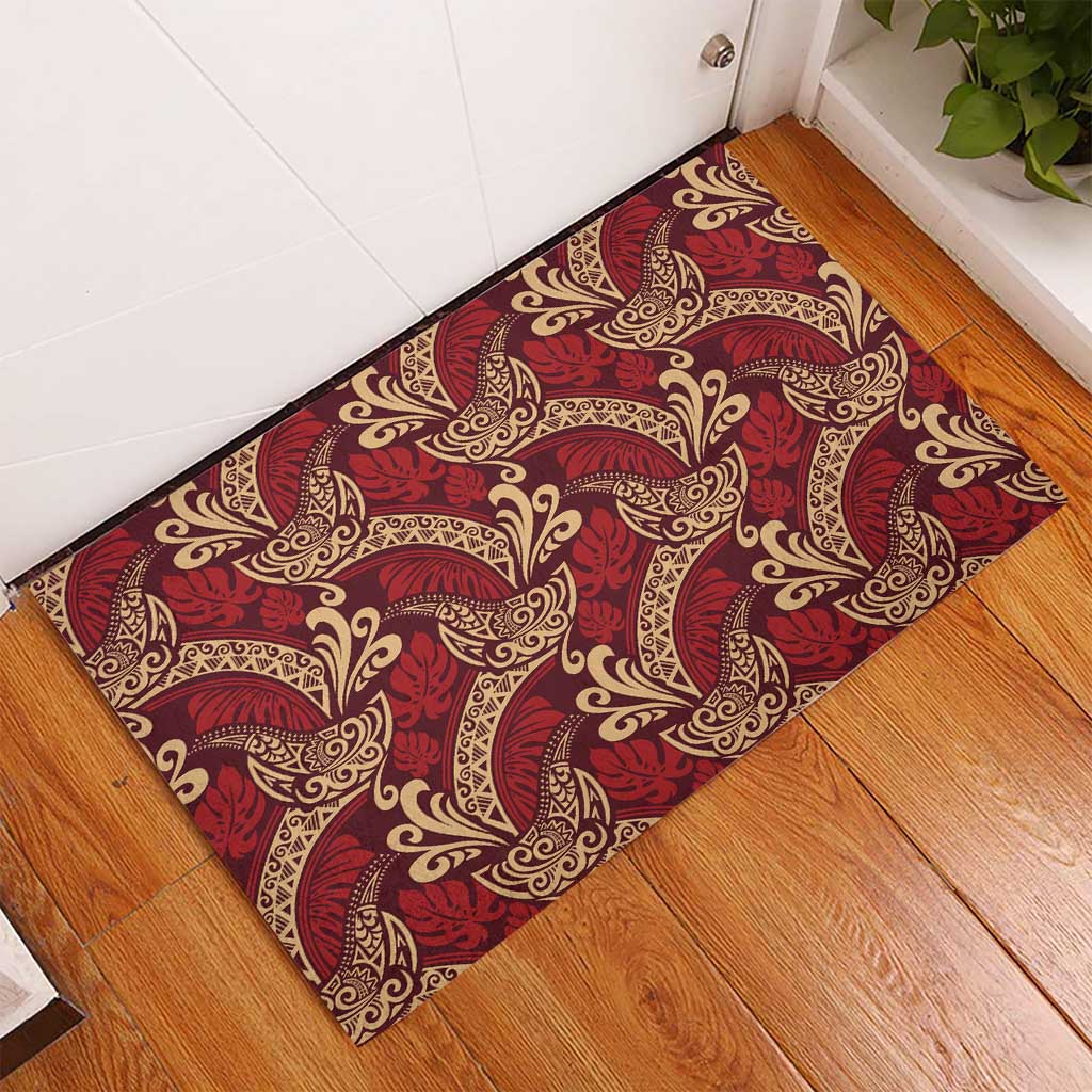 Luxury Red Monstera Rubber Doormat Polynesian Tribal Pattern LT01 - Polynesian Pride