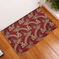 Luxury Red Monstera Rubber Doormat Polynesian Tribal Pattern LT01 - Polynesian Pride