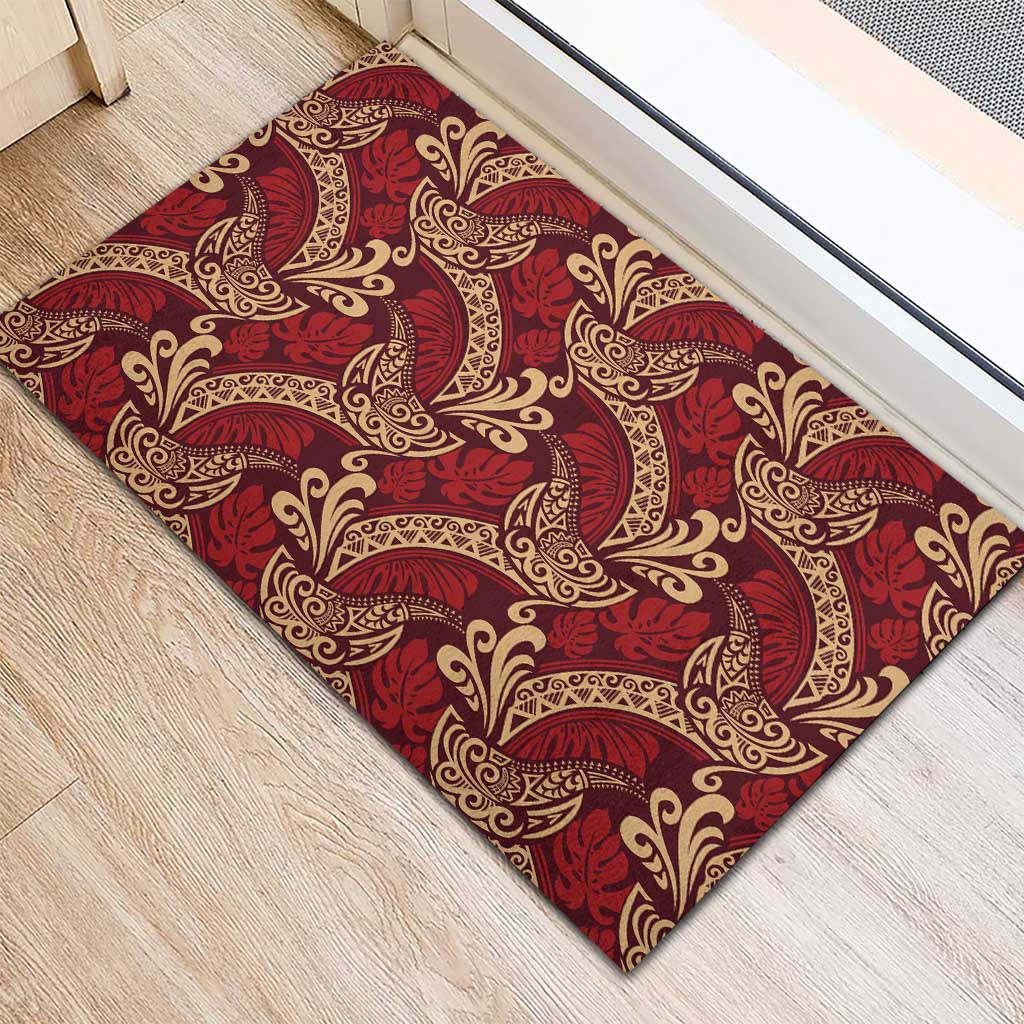 Luxury Red Monstera Rubber Doormat Polynesian Tribal Pattern LT01 - Polynesian Pride