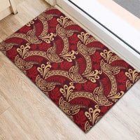Luxury Red Monstera Rubber Doormat Polynesian Tribal Pattern LT01 - Polynesian Pride