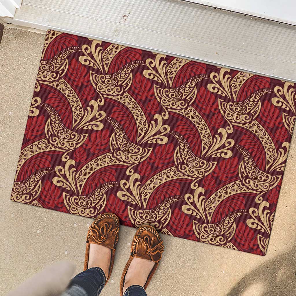Luxury Red Monstera Rubber Doormat Polynesian Tribal Pattern LT01 - Polynesian Pride