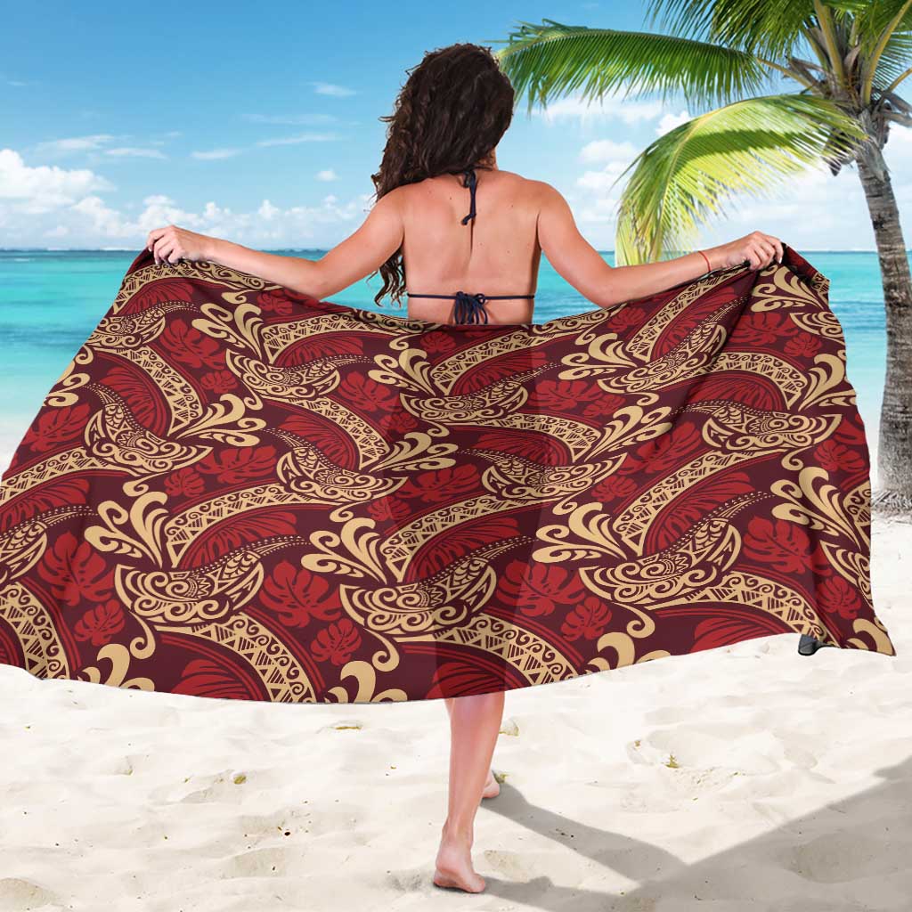 Luxury Red Monstera Sarong Polynesian Tribal Pattern - Polynesian Pride