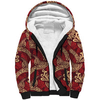 Luxury Red Monstera Sherpa Hoodie Polynesian Tribal Pattern - Polynesian Pride