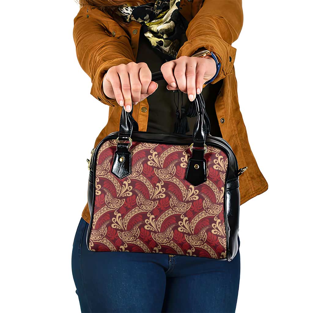 Luxury Red Monstera Shoulder Handbag Polynesian Tribal Pattern - Polynesian Pride