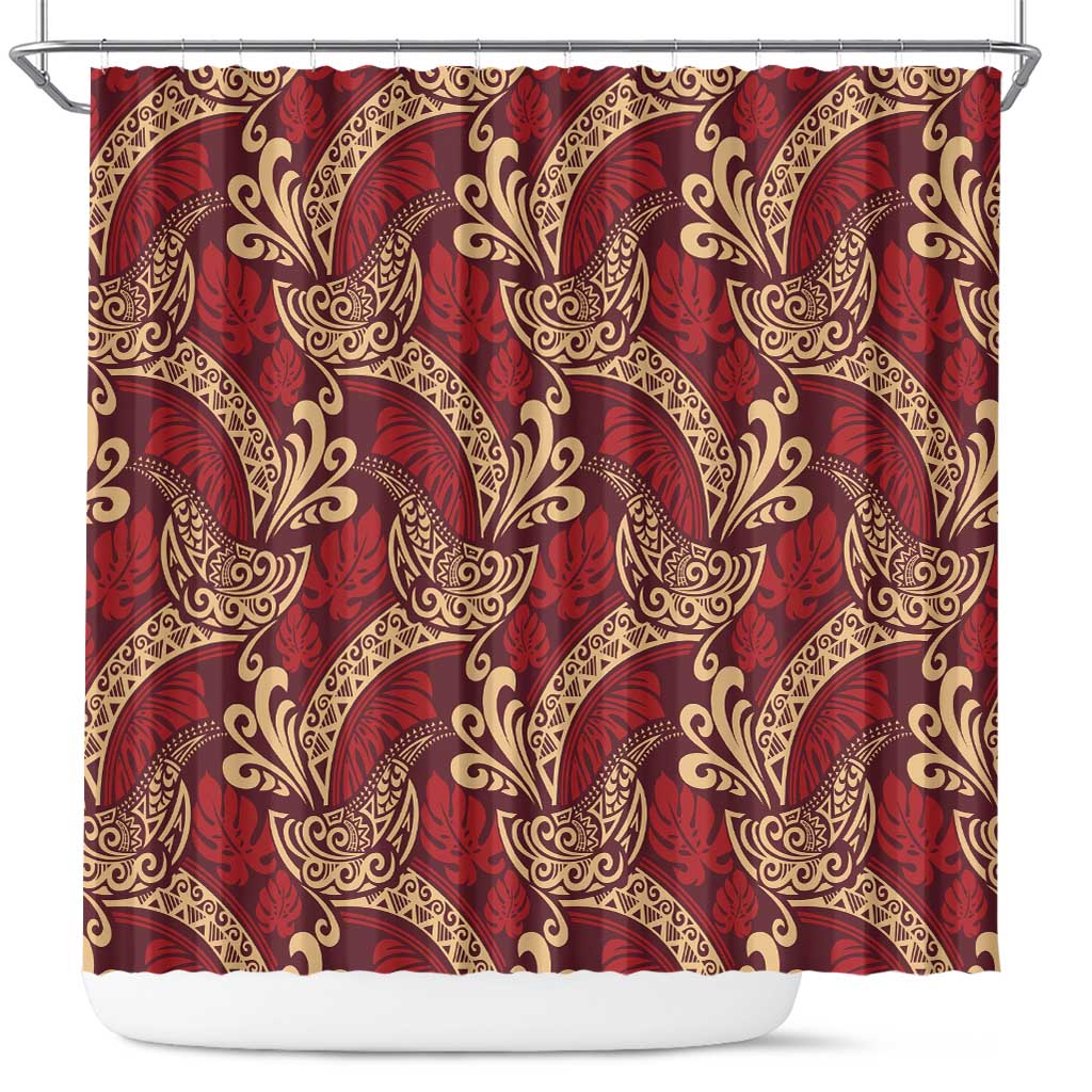 Luxury Red Monstera Shower Curtain Polynesian Tribal Pattern - Polynesian Pride
