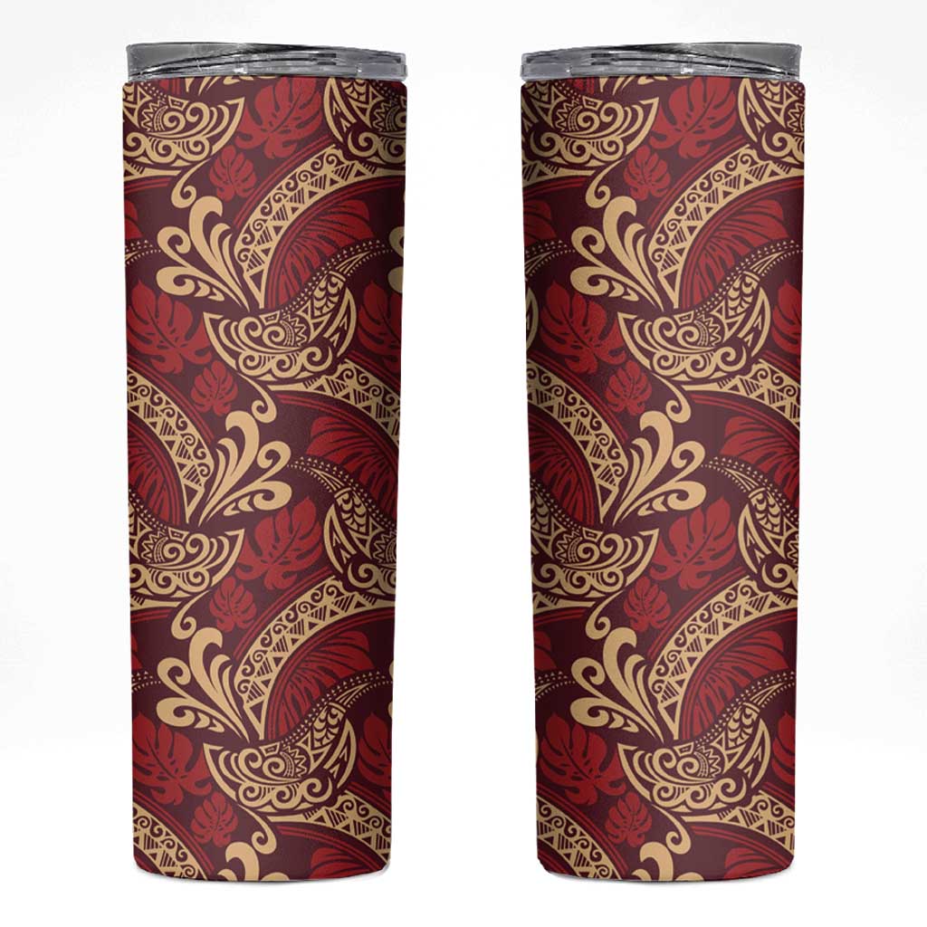 Luxury Red Monstera Skinny Tumbler Polynesian Tribal Pattern LT01 Red - Polynesian Pride