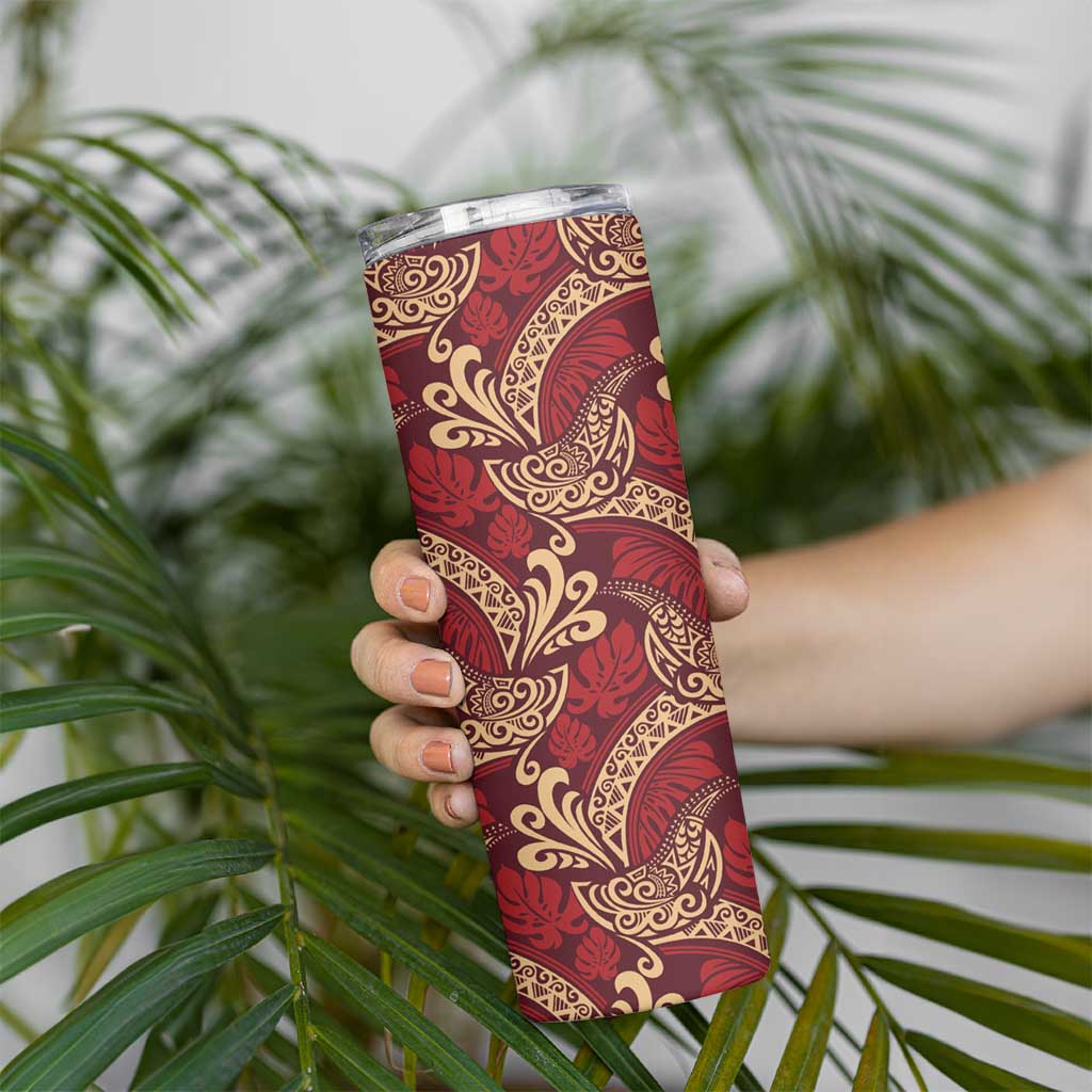 Luxury Red Monstera Skinny Tumbler Polynesian Tribal Pattern LT01 - Polynesian Pride