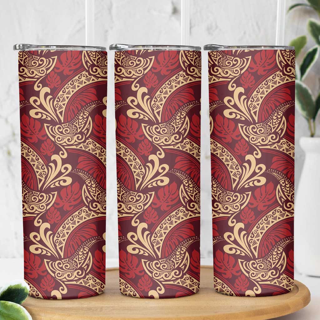 Luxury Red Monstera Skinny Tumbler Polynesian Tribal Pattern LT01 - Polynesian Pride